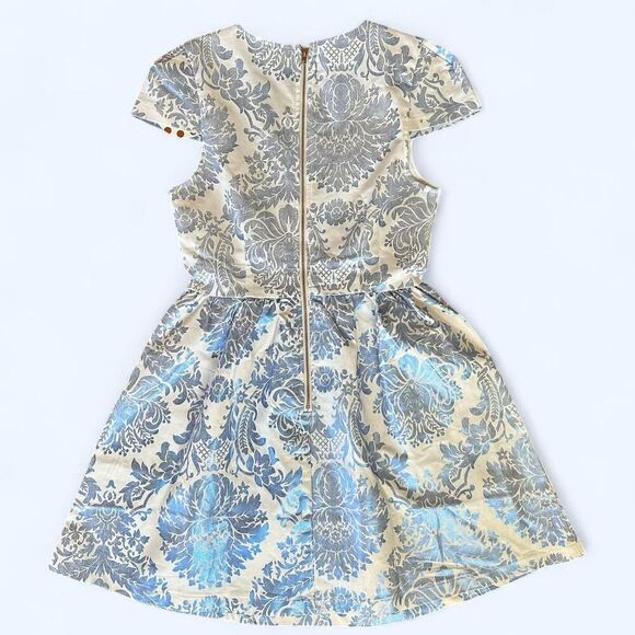 NWT Xenia Boutique Blue Damask Mini Dress V-Neck Fit & Flare -‎ Size 2 - Picture 4 of 8